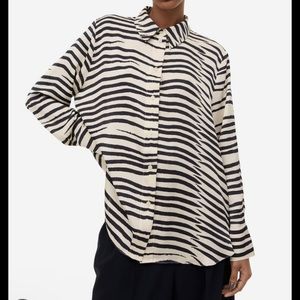 H&M Zebra Print Oversized Button-Up Blouse, Size Large